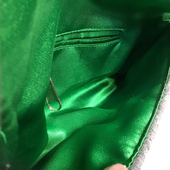 Woman’s Clutch Gray Green Wool Brass Accents - Picture 6 of 6